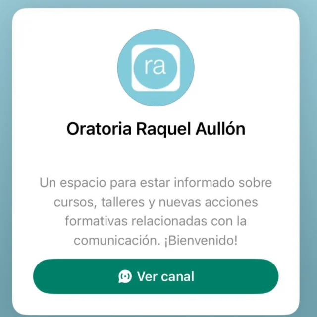Ya tenéis disponible un nuevo canal de WhatsApp para estar al día sobre cursos, talleres y otras acciones formativas relacionadas con la comunicación. 
¡No te pierdas nada y suscríbete! 🔥

#oratoria #comunicacion #hablarenpublico #formacion